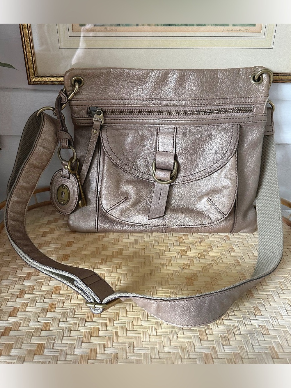 FOSSIL Long Live Vintage metallic taupe/bronze Leather Convertible Crossbody